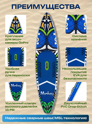 Sup board (Сапборд) Надувная доска Monkey (350*84*15) до 200кг (полный комплект)